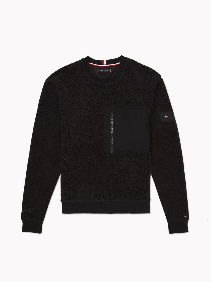 Férfi Tommy Hilfiger Recycled teddy crewneck Pulóverek Fekete | HU 917YXF